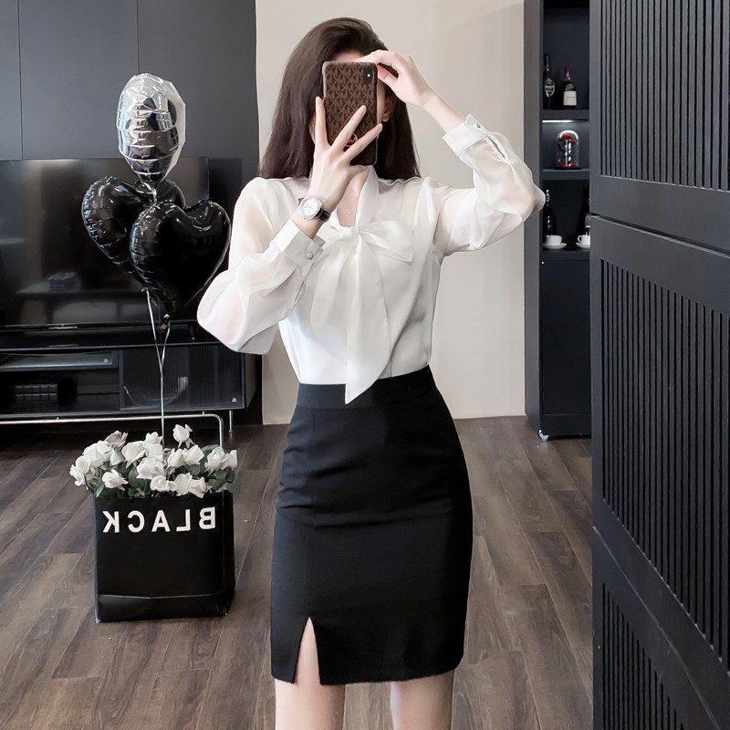 工作服职业气质女衬衫套装202z6新款春秋白色衬衣制服前台接待工