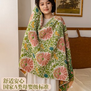 全P棉大人不掉毛新中式 佛手花浴巾A类四层纱布浴巾女2025新款