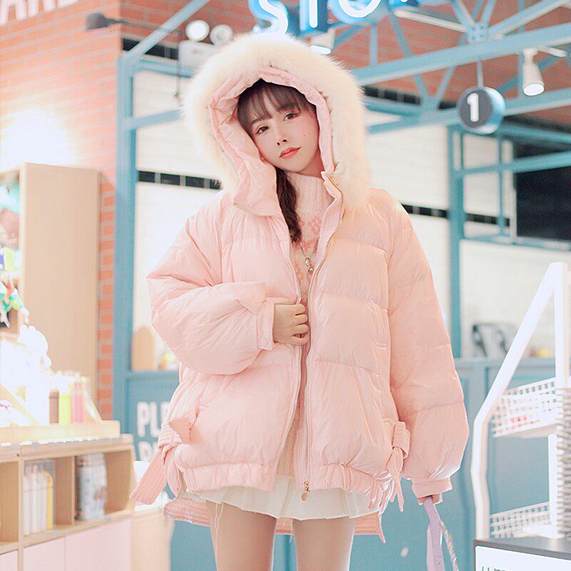 日系减龄仙女棉服冬季温q柔甜美糖果色加厚中长款小个子显高面包