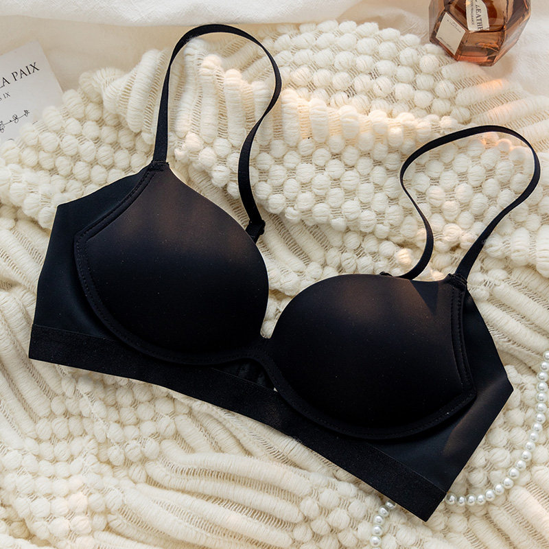 内衣女夏天薄款收副乳聚拢小胸无痕一片式胸罩光面Y简约少女文胸