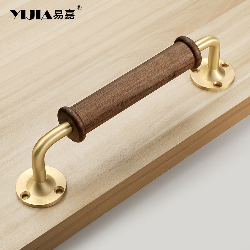 北美胡桃a木门把手衣橱大衣柜门拉手高档明装纯铜黄铜实木大门把