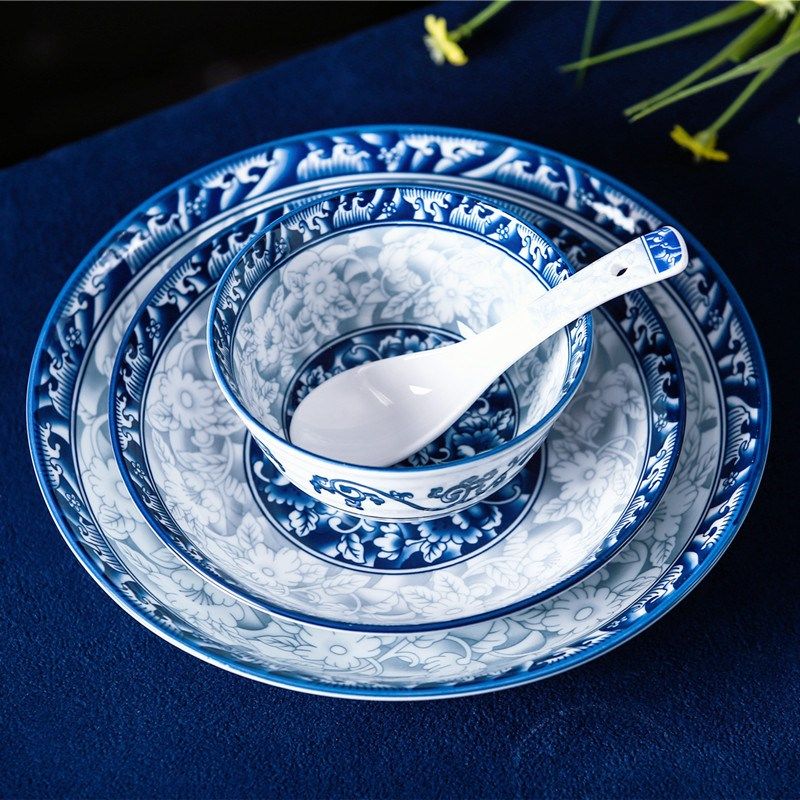 家用釉下彩青花瓷中式6英寸骨碟小菜F盘糕点盘果盘陶瓷餐具6个套