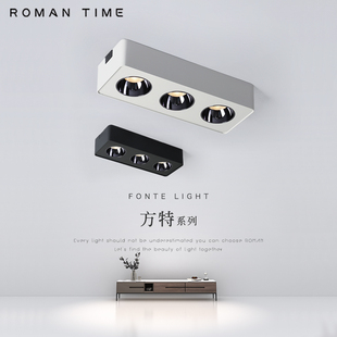 超薄三头明装筒灯方形卧s室客厅无主灯防眩光吸顶式格栅斗胆灯射