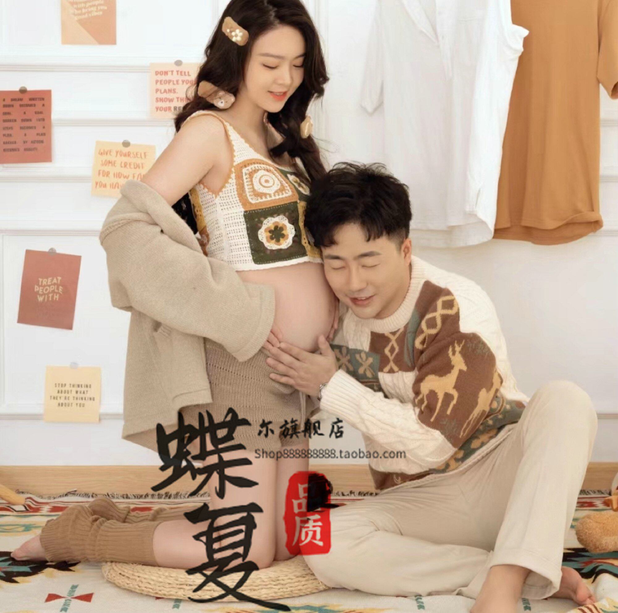 影楼情侣孕妇照主题服o装秋冬新款韩版设计感毛衣套装室内拍照服