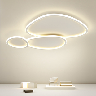 客厅主灯极简大厅顶灯现代简约大气E组合灯具全白圆灯鹅卵石吸顶