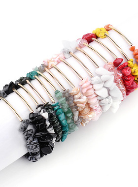 亚马逊wish热销 天然碎石不规则手链 水晶铜管手串 情侣饰品