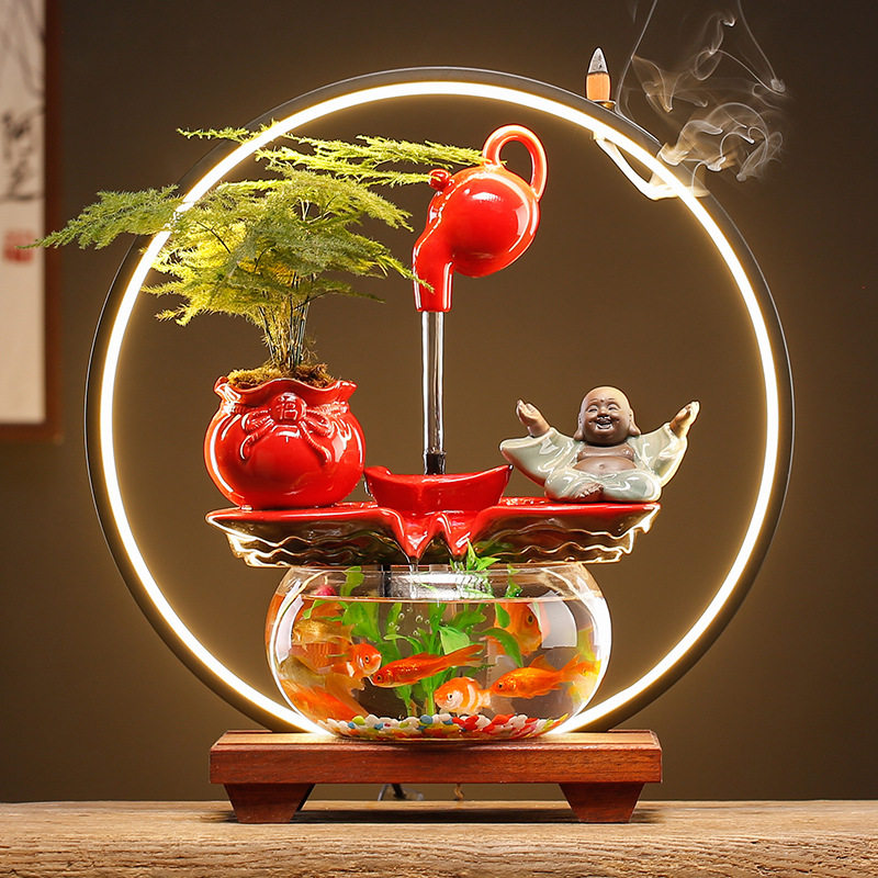 创意流水摆件生财金鱼缸循环造景装饰客厅办公室桌面招财开业,家居饰品,流水摆件,淘宝优惠券,粉丝福利购,淘宝优惠卷