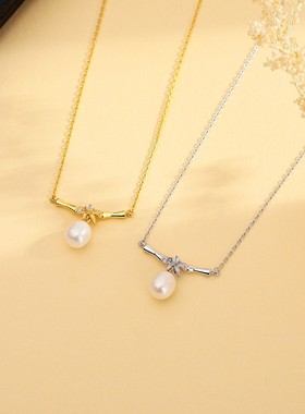 夏季新款s999足银时尚轻奢竹节珍珠项链典雅感锁骨链小众设计