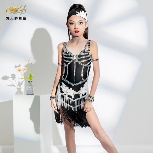 拉丁舞服高级感女童表演服成人练功服网红套M装舞蹈连衣裙比赛花
