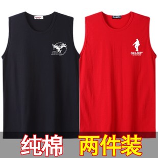 新款 T恤宽松休Z闲运动砍袖 圆领男装 无袖 透气汗衫 纯棉背心男加大码