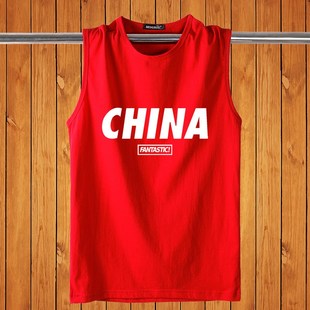 纯棉男生背d心白色外穿坎肩篮球健身跨栏运动国潮印花宽肩无袖 t恤