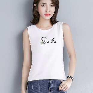 打底T恤衫 白色纯棉吊带背心女内搭夏季 运动外T穿无袖 宽松大码 新款