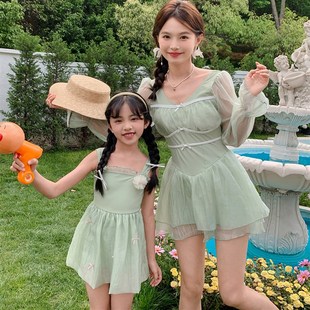 新款 海边度 亲子泳衣母女小m众高级感甜美可爱公主女童女孩家庭装