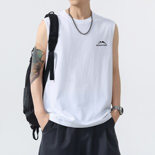 休闲 纯棉透气无袖 宽松运动坎肩背H心2025新款 薄款 � T恤男生夏季