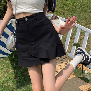 鱼尾半身裙女夏2022新款 微胖mmG学院风百搭a字裙防走光短裙子 裙裤