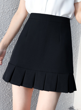 半身裙2020夏季新款小个子150cm黑色高腰百搭R防走光a字百褶短裙