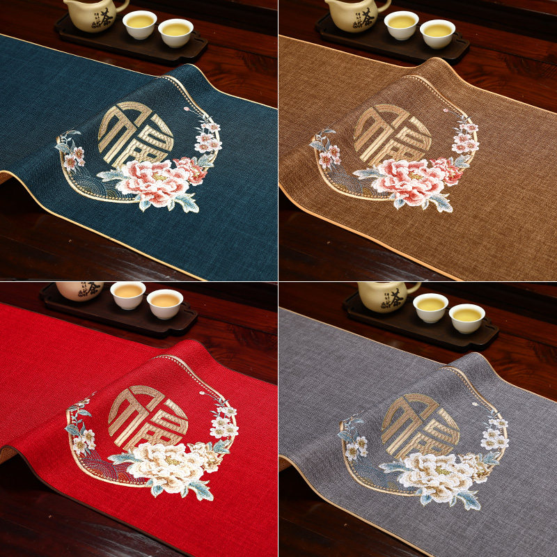 新中式禅意桌旗茶几茶旗刺绣布艺餐桌茶几桌布电视柜长条盖布定制,居家布艺,桌旗,淘宝优惠券,粉丝福利购,淘宝优惠卷