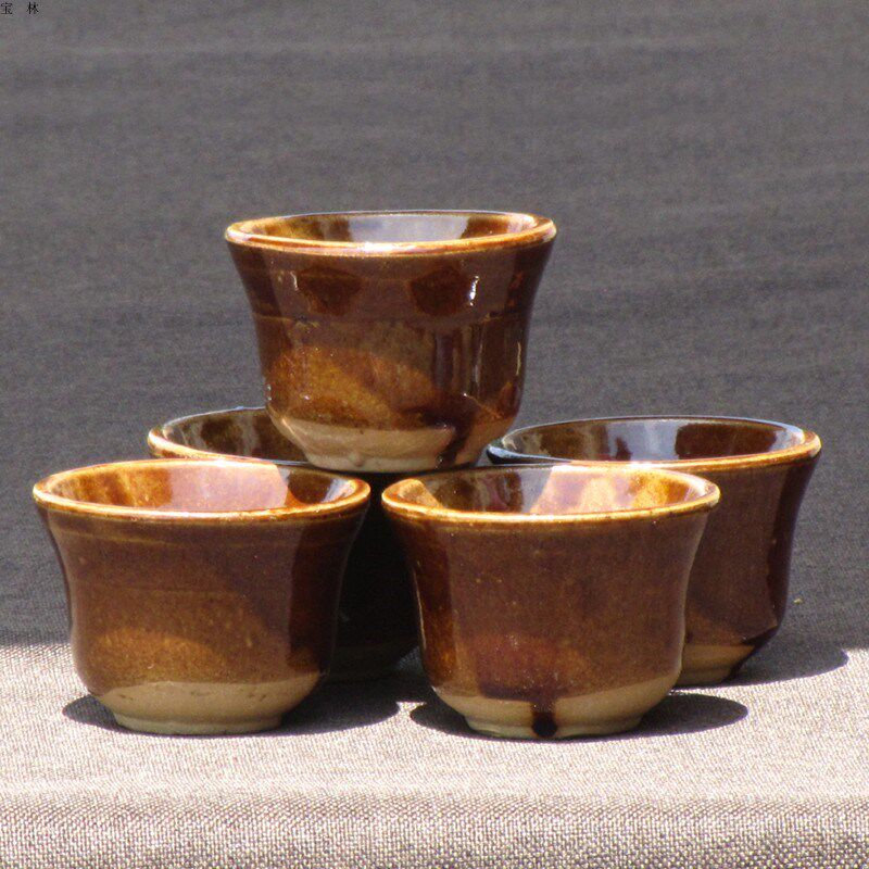 茶杯酒杯手工粗陶品茗杯中式茶盏单杯大容量主人杯复Z古土陶茶具