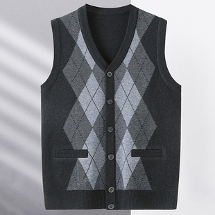 针织衫 马甲无袖 中老年秋冬季 纽扣款 毛线 爸爸装 开衫 羊毛背f心男士