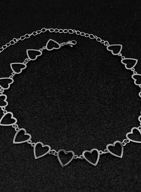 厂家货源 不锈钢爱心颈链 短款贴脖项链 蹦迪女孩男孩锁骨链