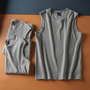 跨栏全棉内外穿打底汗 简约运动健身无袖 夏季 弹力螺纹棉背k心男士