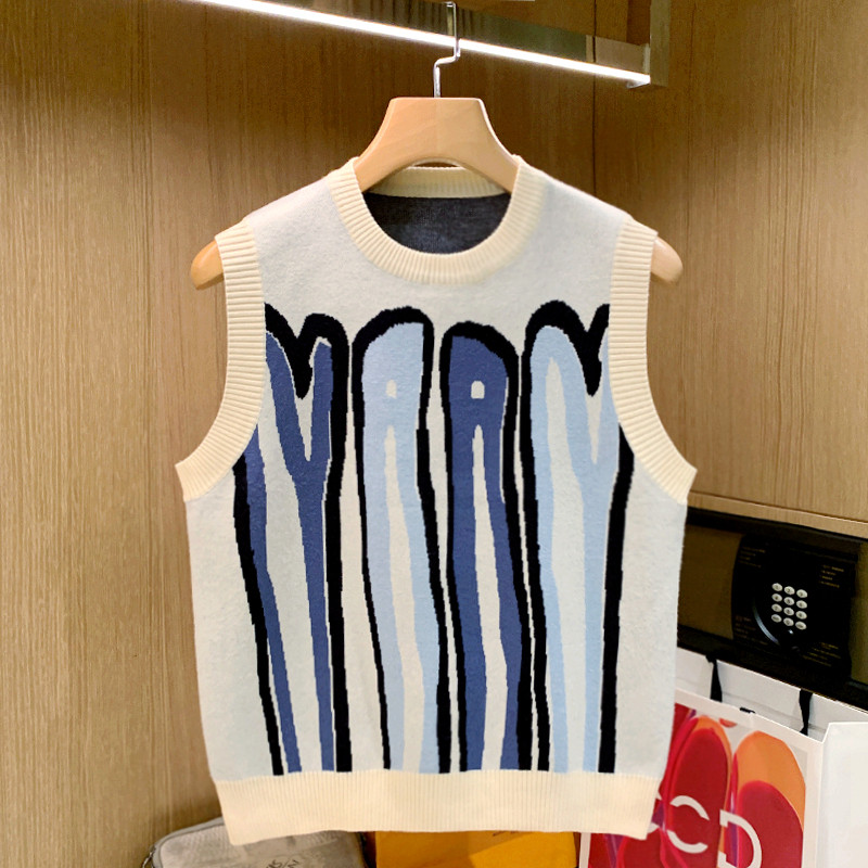 美式潮牌个性坎肩圆领针织马甲男秋冬季休L闲内搭无袖毛衣背心男