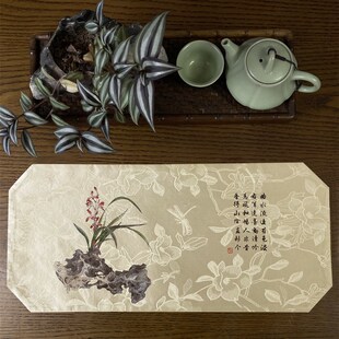 新中式 防水织锦茶席锦缎禅意茶垫桌旗棉麻壶N垫隔热垫麻高端香道