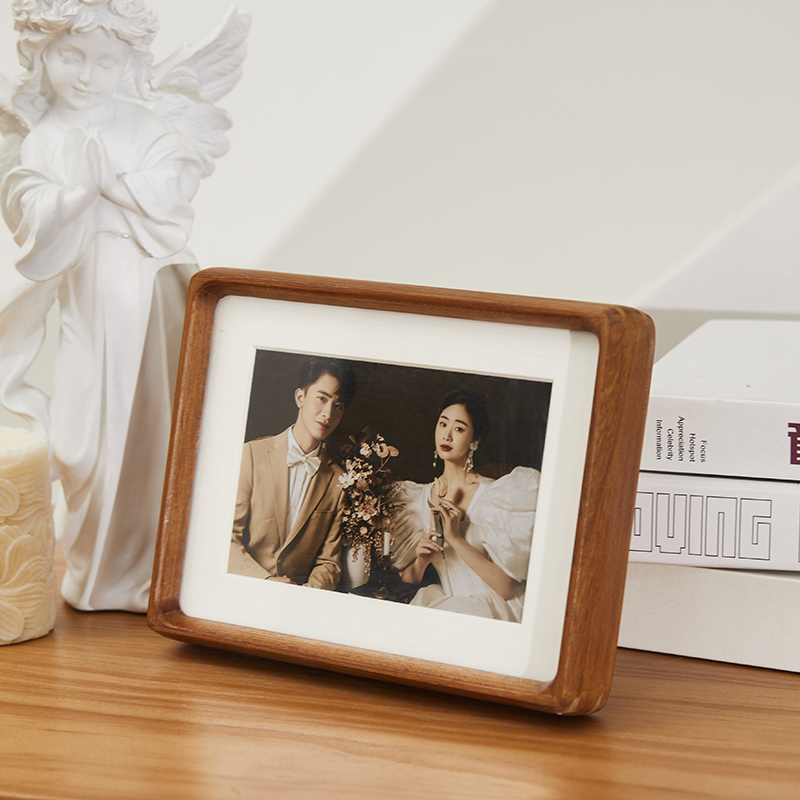 黑胡桃圆角实木榫卯相框摆台结婚登记证件照婚纱照片打印冲洗6寸