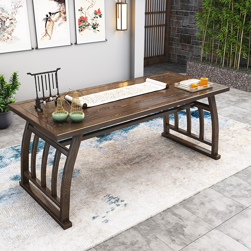 中式书法桌实木马鞍桌仿古画案书画桌南榆木书桌家用书房写字台