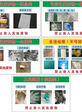 厂区生态环境保护标志牌回收废物分类废纸板纸制品塑料金属类标识