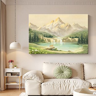 聚宝盆客厅西墙装饰画现代沙发背景墙聚财山水画背有靠山挂画