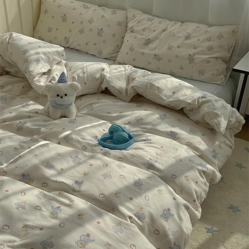 梨梦 蓝碎花修狗 可爱卡通双层纱四H件套全棉床单被套床上用品,床上用品,床品套件/四件套/多件套,淘宝优惠券,粉丝福利购,淘宝优惠卷