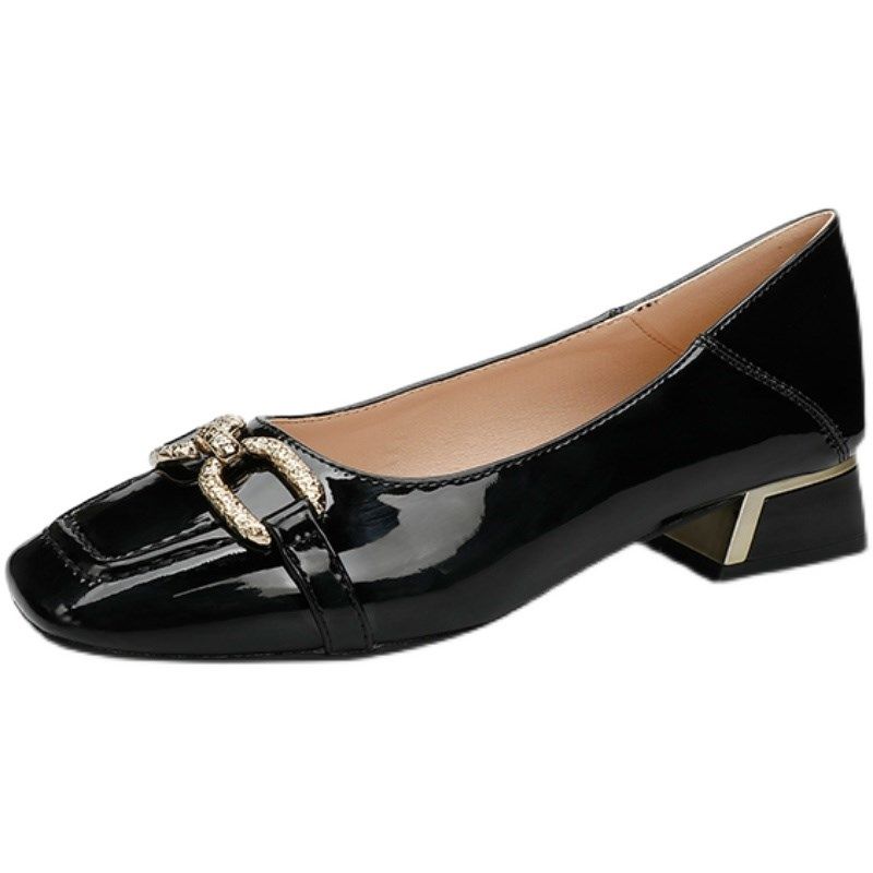 酒红色粗跟单鞋女2024春秋新款职E业中跟百搭浅口方头一脚蹬豆豆,女鞋,浅口单鞋,淘宝优惠券,粉丝福利购,淘宝优惠卷