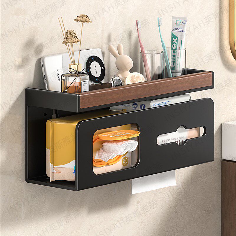 胡桃木卫生d间厕纸盒壁挂式厕所洗手间洗漱台湿巾抽纸置物架纸巾