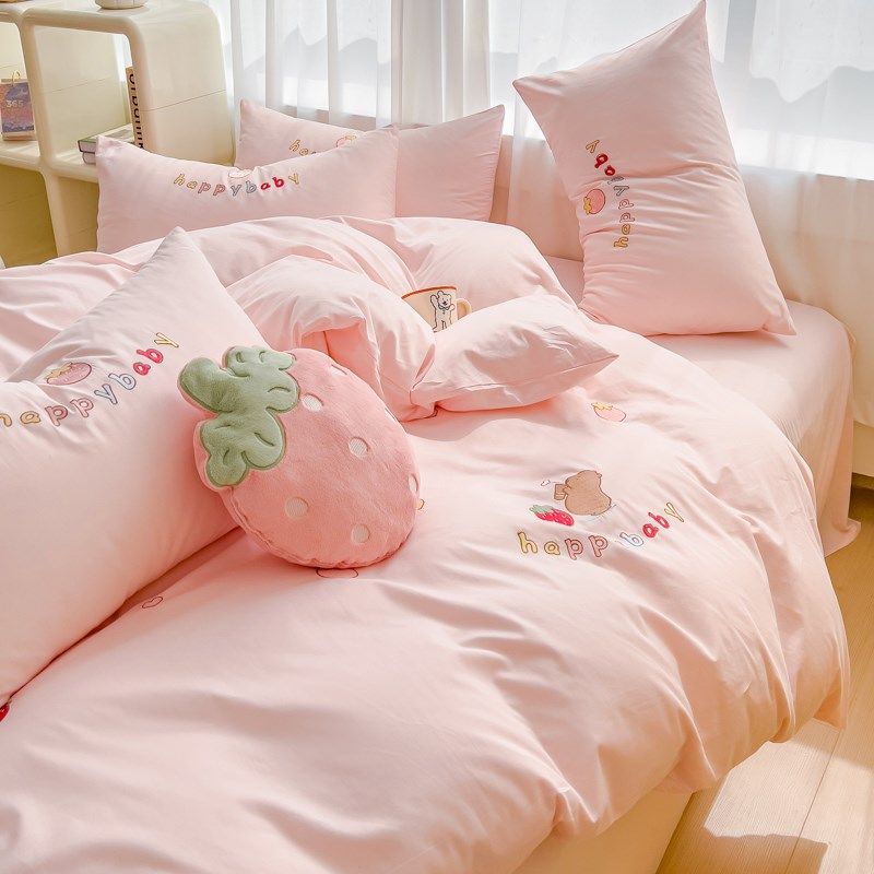 全棉床单被套儿童卡通床上用品三件套可爱少Q女孩100四件套粉,床上用品,床品套件/四件套/多件套,淘宝优惠券,粉丝福利购,淘宝优惠卷