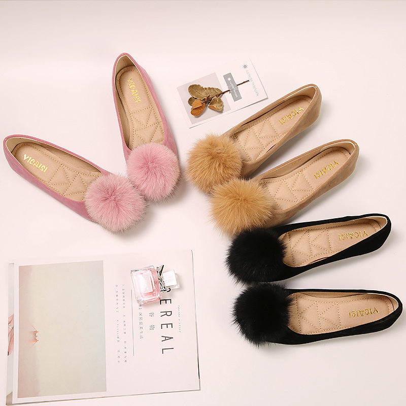 豆豆鞋女春秋2023p新款韩版百搭瓢鞋大码浅口工作平底鞋女毛球单,女鞋,浅口单鞋,淘宝优惠券,粉丝福利购,淘宝优惠卷