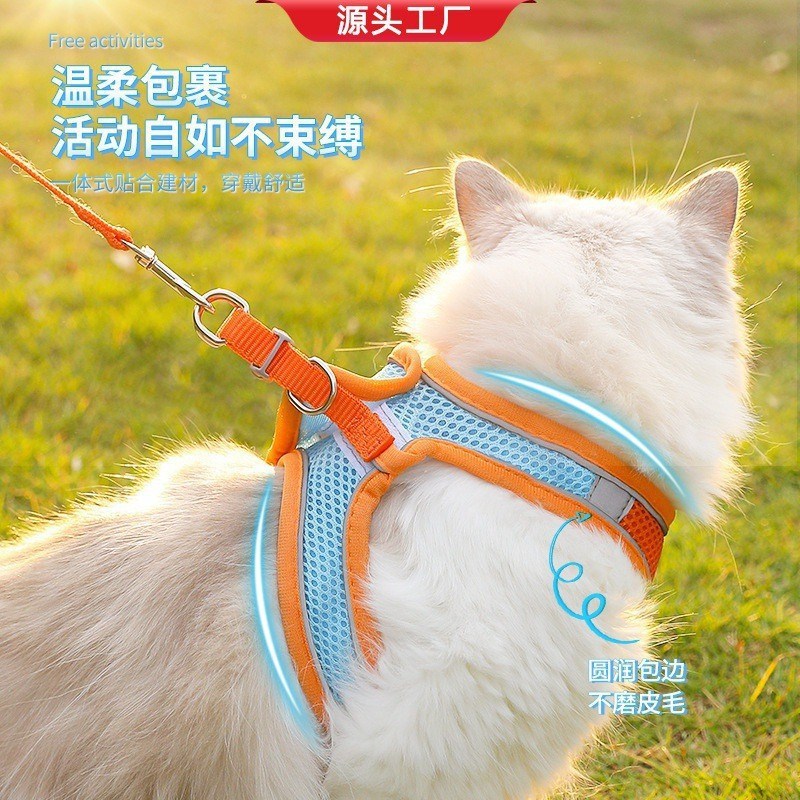 宠物牵引绳背心式猫咪牵引绳狗狗胸背反光遛猫绳宠物用品遛狗绳