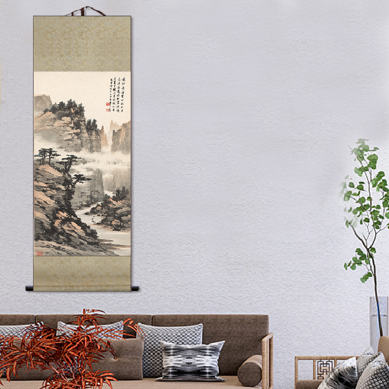 历代名家山水卷轴挂画新中式办公室客厅装饰画字画玄关茶楼山水画