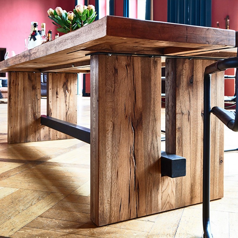 美式乡村复古实木餐桌会议桌洽谈桌欧式原木办公桌家用饭桌椅组合