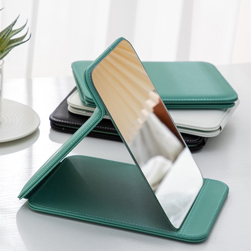 定礼品皮革折叠镜子面台式梳妆化妆镜便携清美容美妆可定logo