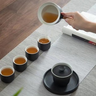 泡茶壶陶瓷罐罐茶泡茶神器单壶 实木侧把黑陶茶壶泡茶家用茶具套装