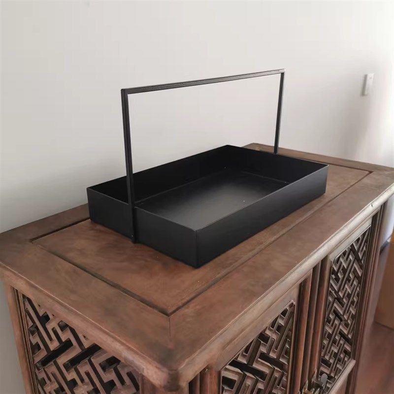 新中式铁艺提篮黑色铁茶具收纳盒茶棚茶托盘样板间装饰摆件收纳盘,收纳整理,整理架/置物架/收纳架,淘宝优惠券,粉丝福利购,淘宝优惠卷