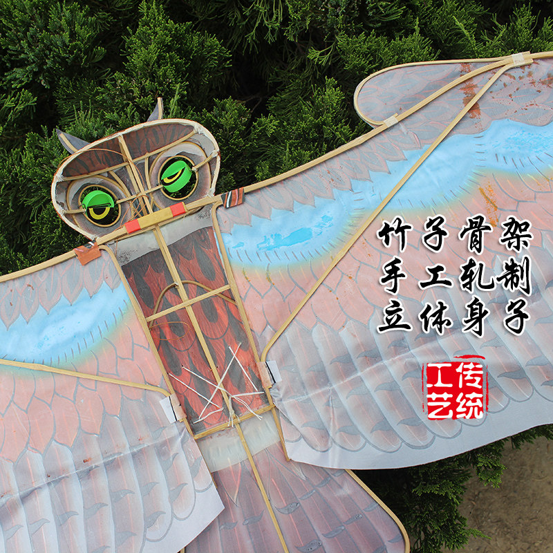 传统潍坊风筝立体竹骨架猫鹰饰布展拍照道具飞展览鸟类
