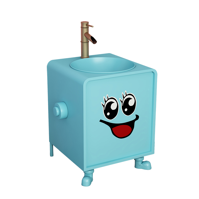幼儿园个性铁艺彩色洗手台商用脸盆工业风落地洗手池创意卡通儿童