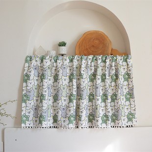 饰 卡通小窗帘半遮光短门帘咖啡帘整体橱柜遮挡帘飘窗隔断窗定制装