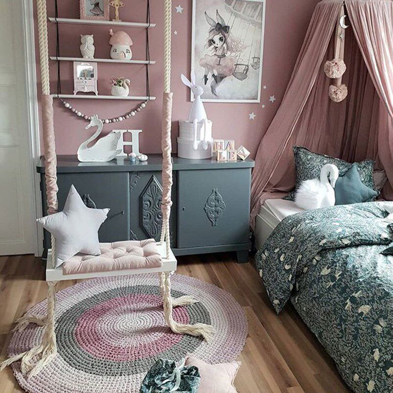 in室内大人吊椅 儿童家用客厅阳台秋千民宿娱乐椅子实木悬挂吊篮