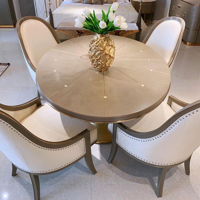 美式轻奢实木圆餐桌后极简现代简约风格椭圆餐台新古典饭桌椅组合