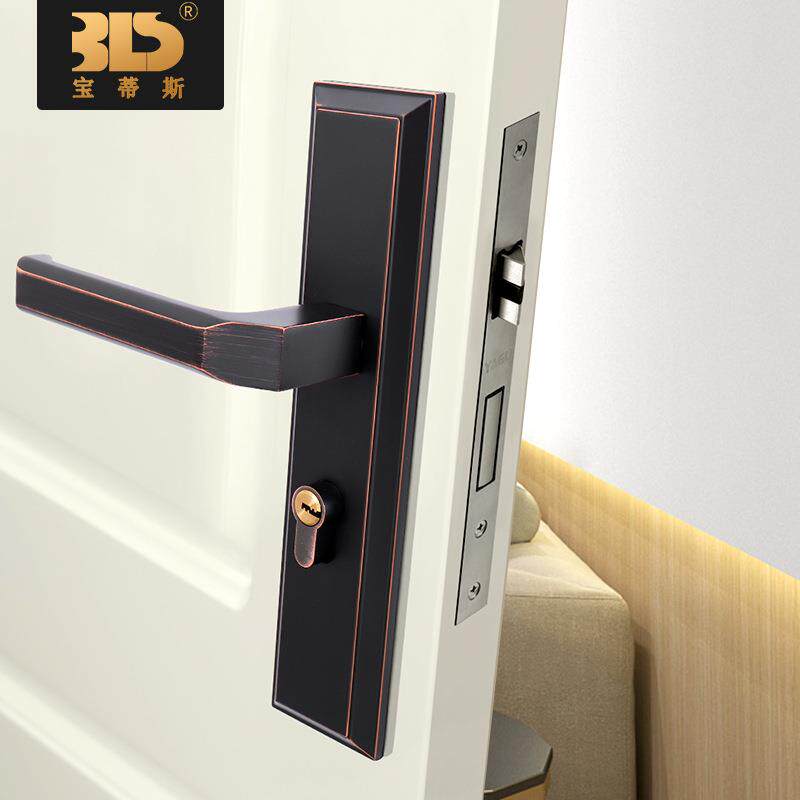 房门一体式执手锁家用美式黑色静音室内木门锁简约通用卫生间门锁
