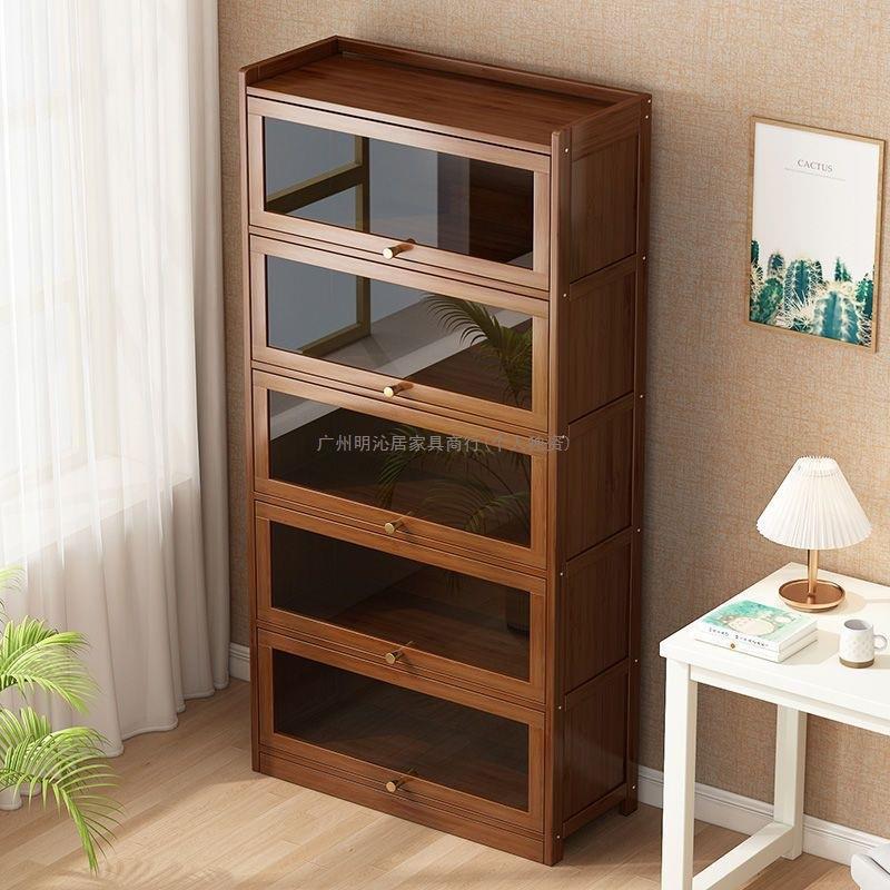 防尘书架落地家用客厅带门展示柜置物架子储物收纳柜书柜一体靠墙