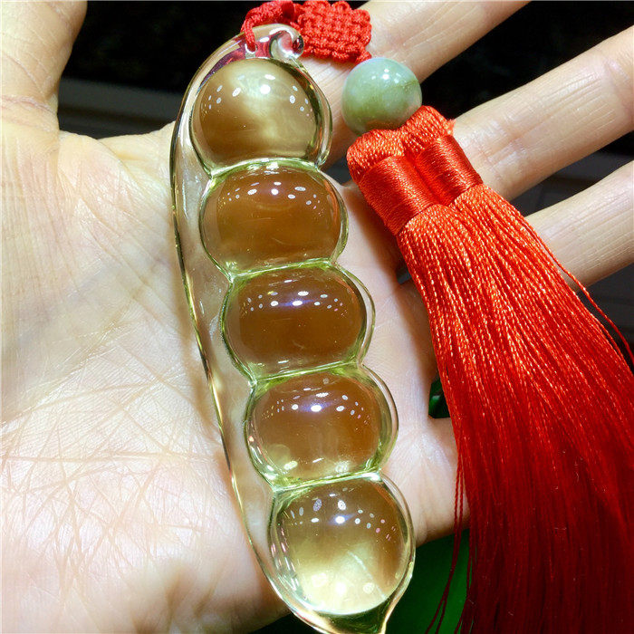 东海水晶天然黄水晶四季豆手把件把玩件车挂
